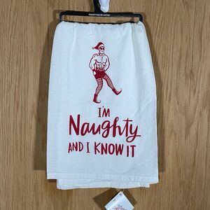 Primitives by Kathy Holiday Tea Towel I'm Naughty And I Know It Funny Gift NWT